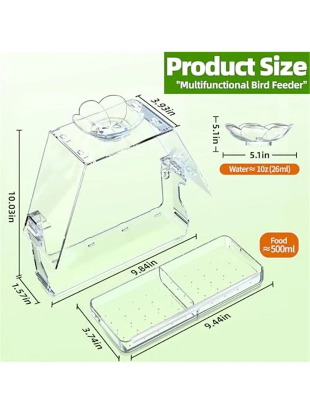 New Window Bird Feeder with Non-Marking Self-Adhesive Hooks, Clear and